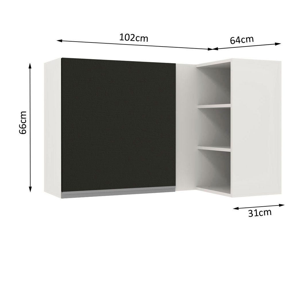 Armário Aéreo de Canto Madesa Glamy 1 Porta para linha de 60 cm de profundidade Branco/Preto