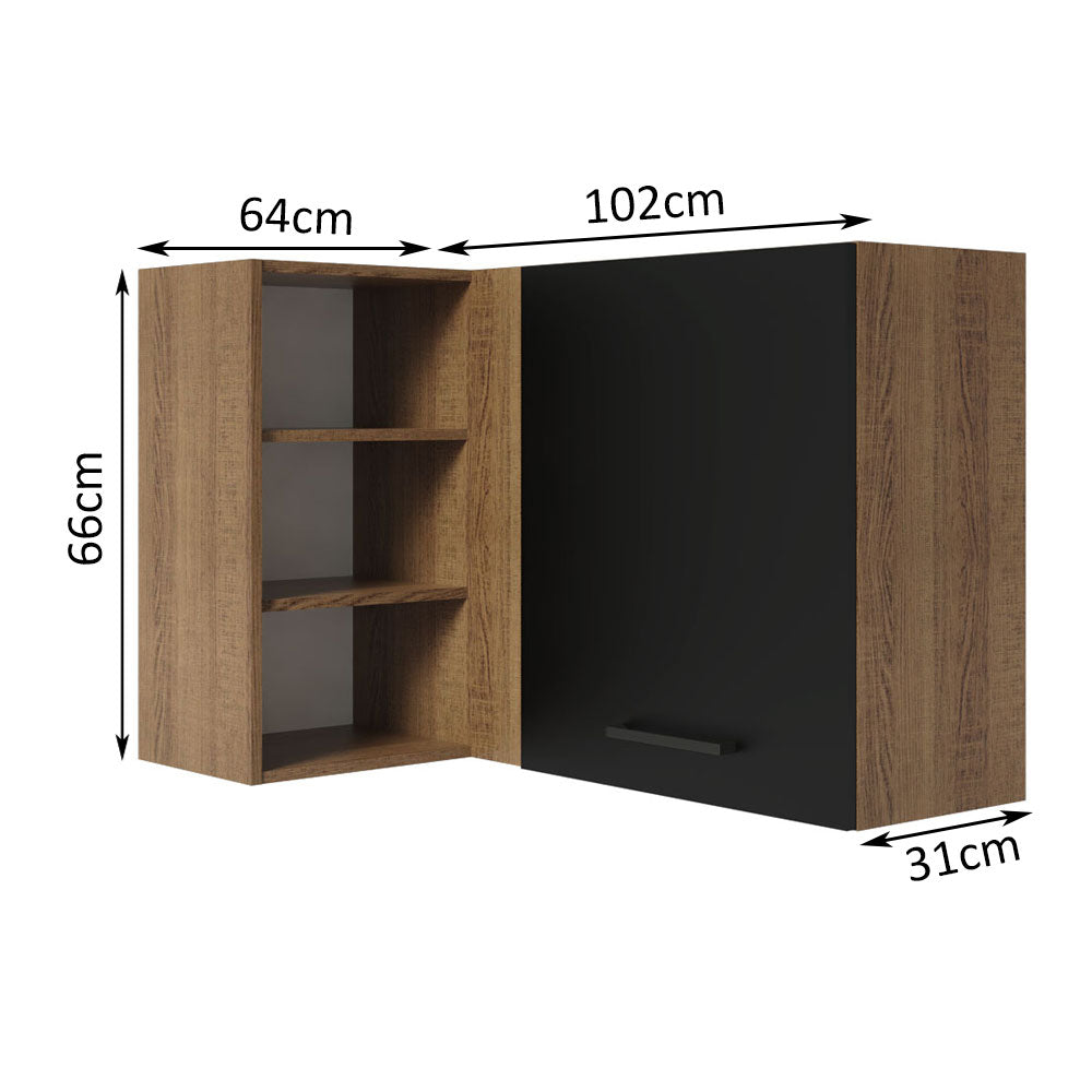 Armário Aéreo de Canto Madesa Agata 1 Porta para linha de 60 cm de profundidade Rustic/Preto