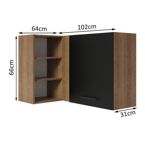 Armário Aéreo de Canto Madesa Agata 1 Porta para linha de 60 cm de profundidade Rustic/Preto