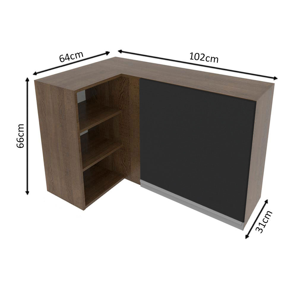 Armário Aéreo de Canto Madesa Glamy 1 Porta para linha de 60 cm de profundidade Rustic/Preto