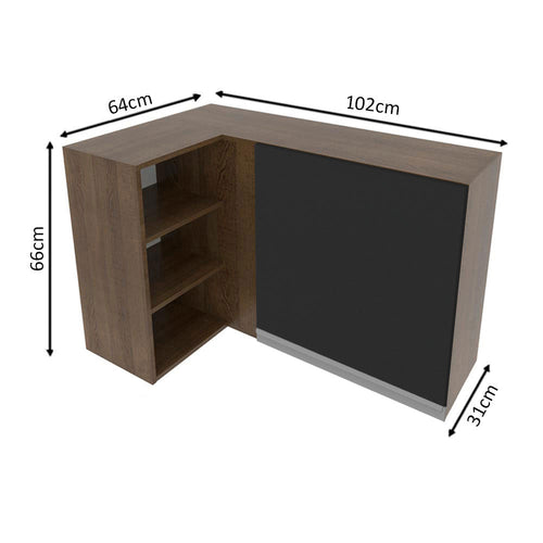 Armário Aéreo de Canto Madesa Glamy 1 Porta para linha de 60 cm de profundidade Rustic/Preto