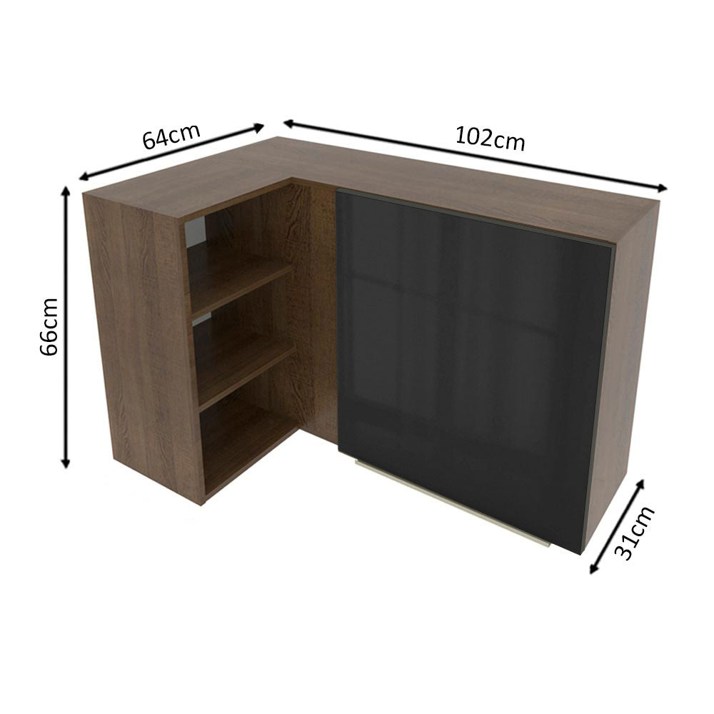 Armário Aéreo de Canto com Adega Acoplada Madesa Lux 1 Porta Rustic/Preto