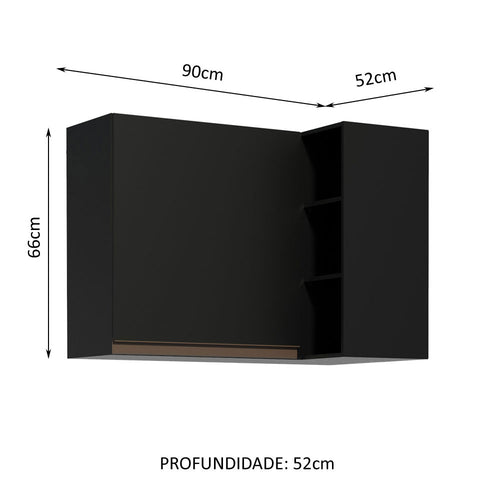 Armário Aéreo de Canto Madesa Reims 1 Porta e Adega Preto