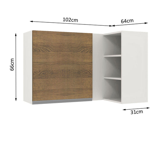 Armário Aéreo de Canto Madesa Glamy 1 Porta para linha de 60 cm de profundidade Branco/Rustic