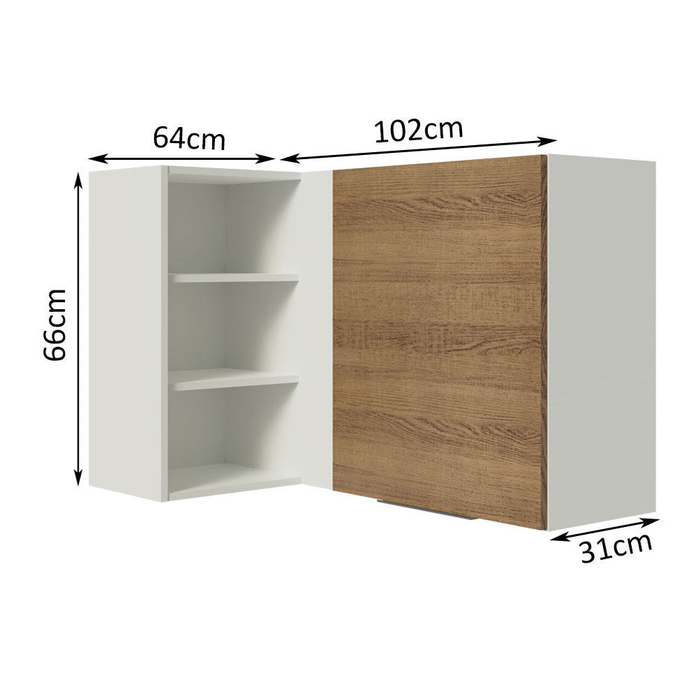 Armário Aéreo de Canto Madesa Stella 1 Porta para linha de 60 cm de profundidade Branco/Rustic