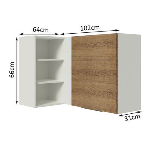 Armário Aéreo de Canto Madesa Stella 1 Porta para linha de 60 cm de profundidade Branco/Rustic