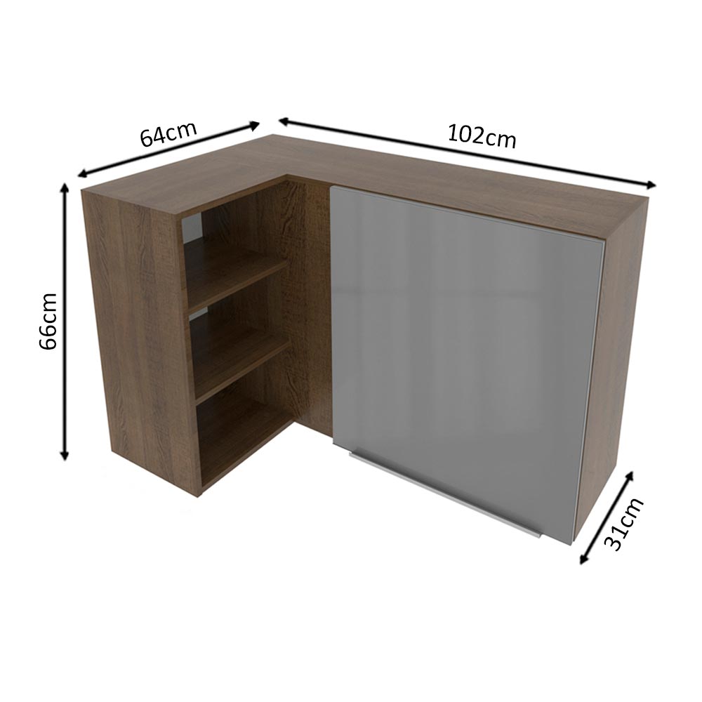 Armário Aéreo de Canto com Adega Acoplada Madesa Lux 1 Porta Rustic/Cinza