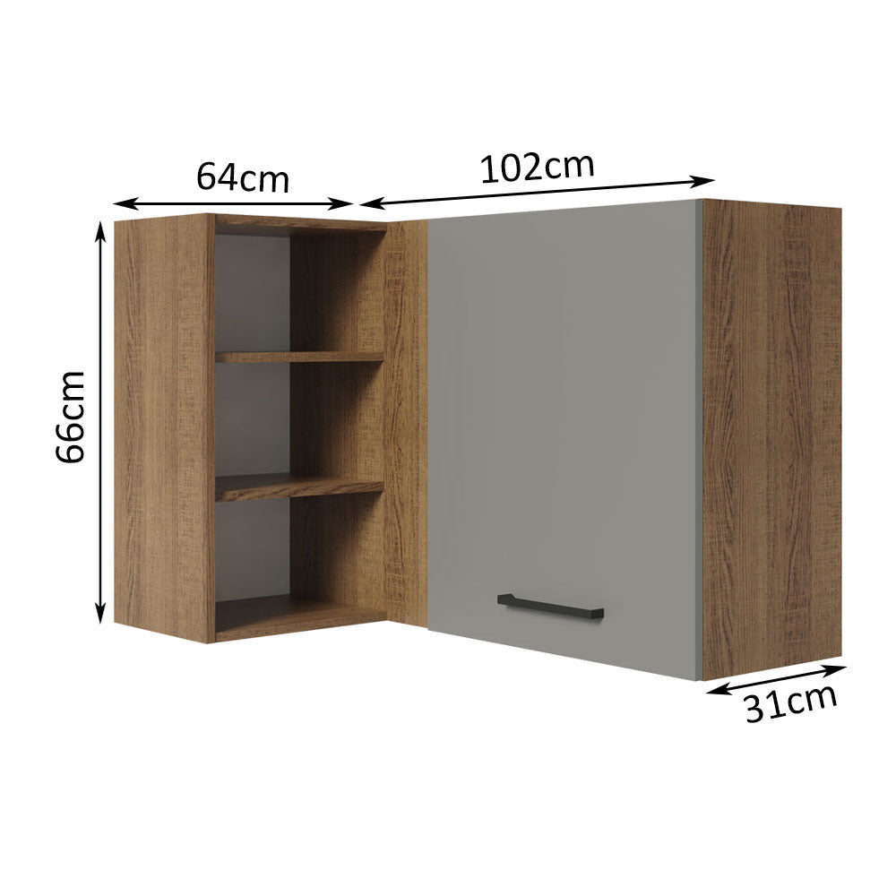 Armário Aéreo de Canto Madesa Agata 1 Porta para linha de 60 cm de profundidade Rustic/Cinza