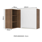 Armário Aéreo de Canto com Adega Acoplada Madesa Lux 1 Porta Rustic/Branco Veludo