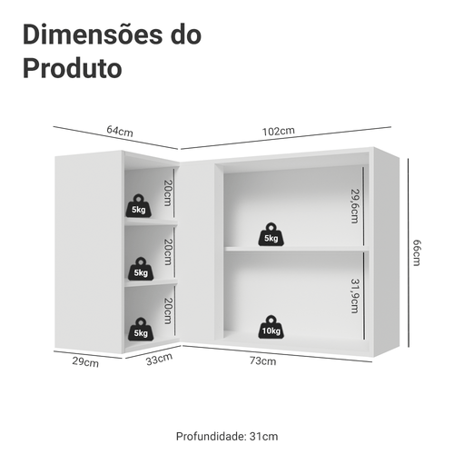 Armário Aéreo de Canto Para Linha 60 cm de Profundidade Branco/Verde Vik Madesa