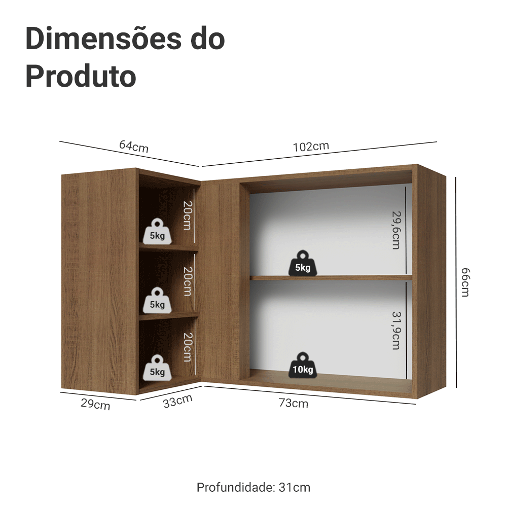 Armário Aéreo de Canto Para Linha 60 cm de Profundidade Rustic/Azul Vik Madesa