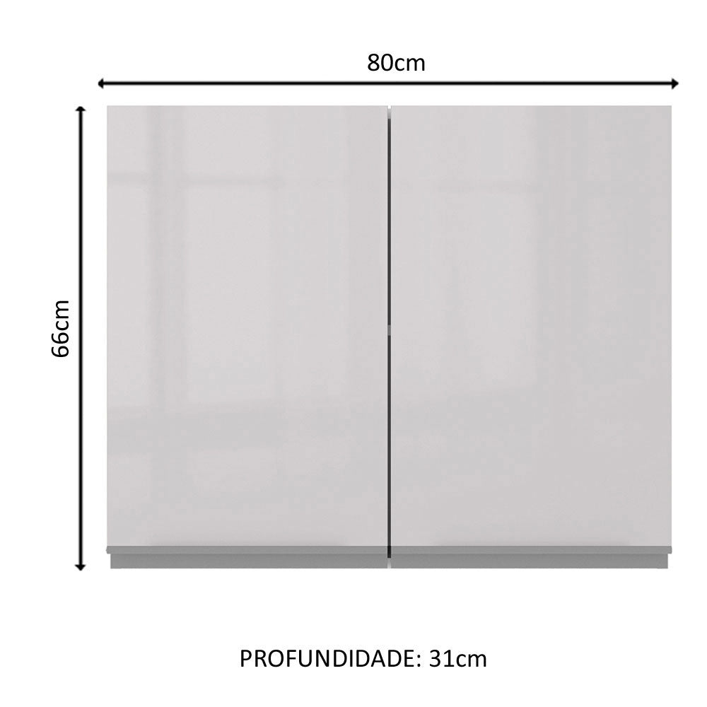 Armário Aéreo Madesa Acordes 100% MDF 80 cm 2 Portas Branco Brilho