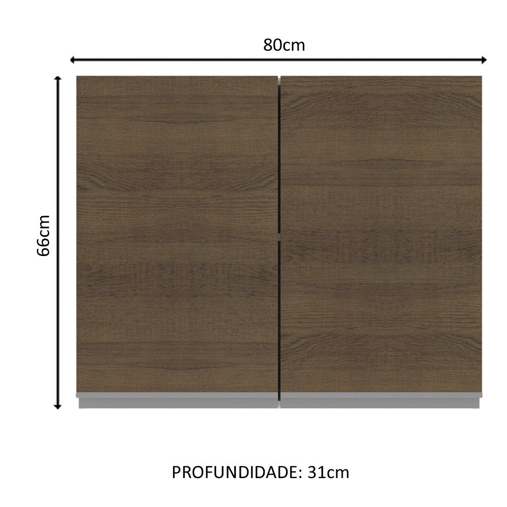 Armário Aéreo Madesa Acordes 100% MDF 80 cm 2 Portas Branco/Rustic