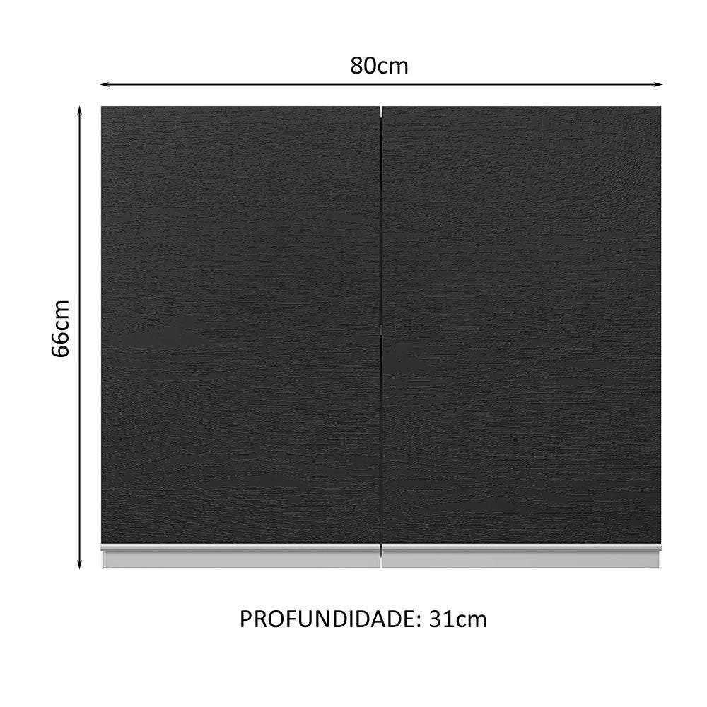 Armário Aéreo 100% MDF 80 cm 2 Portas Branco/Preto Acordes Madesa