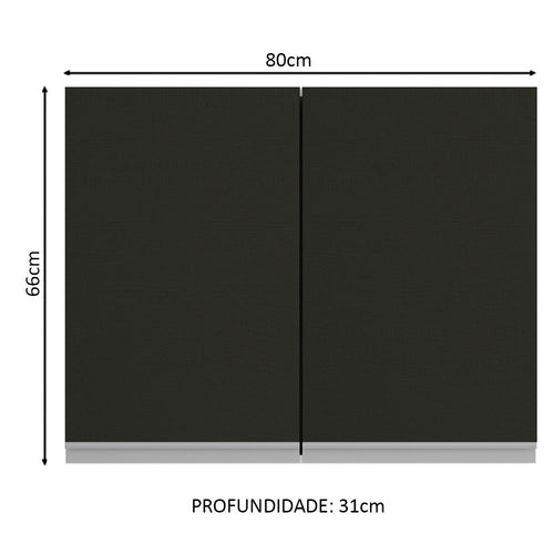 Armário Aéreo Madesa Glamy 80 cm 2 Portas Branco/Preto