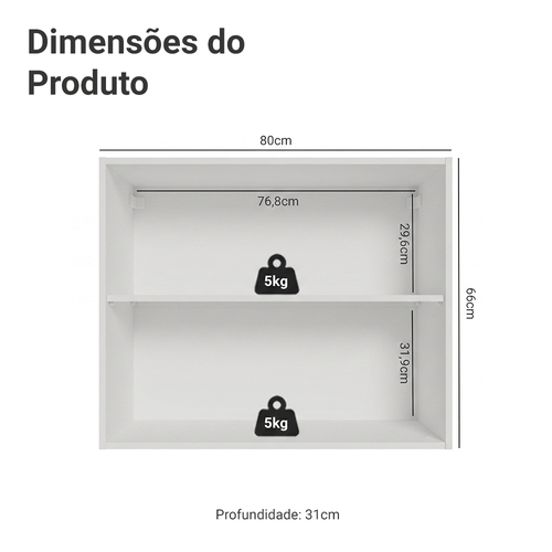 Armário Aéreo de Cozinha 2 Portas 80 cm Branco/Preto Vidro Reflecta Bronze Vinil Madesa