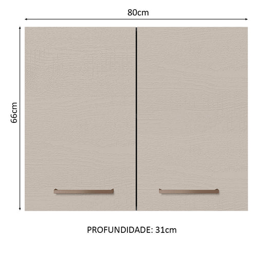 Armário Aéreo 80 cm 2 Portas Rustic/Crema Agata Madesa