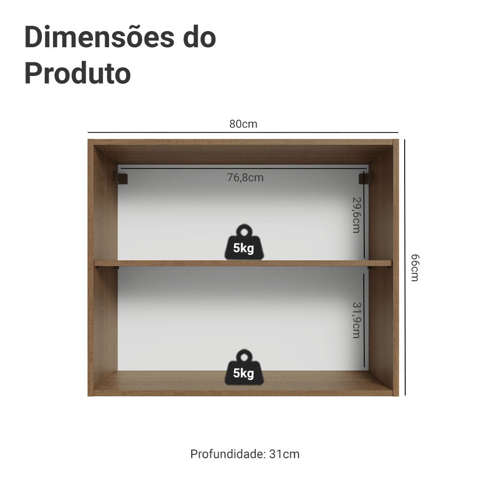 Armário Aéreo 80 cm 2 Portas Rustic/Crema Vik Madesa