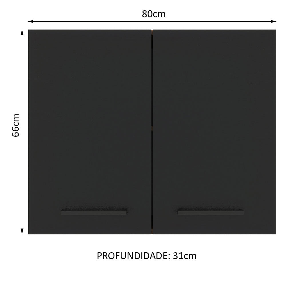 Armário Aéreo Madesa Agata 80 cm 2 Portas Rustic/Preto