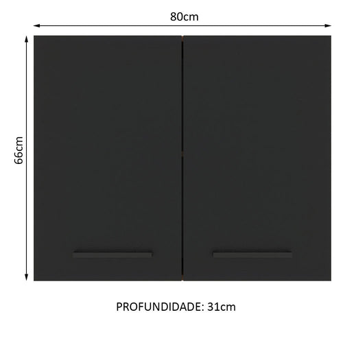 Armário Aéreo Madesa Agata 80 cm 2 Portas Rustic/Preto