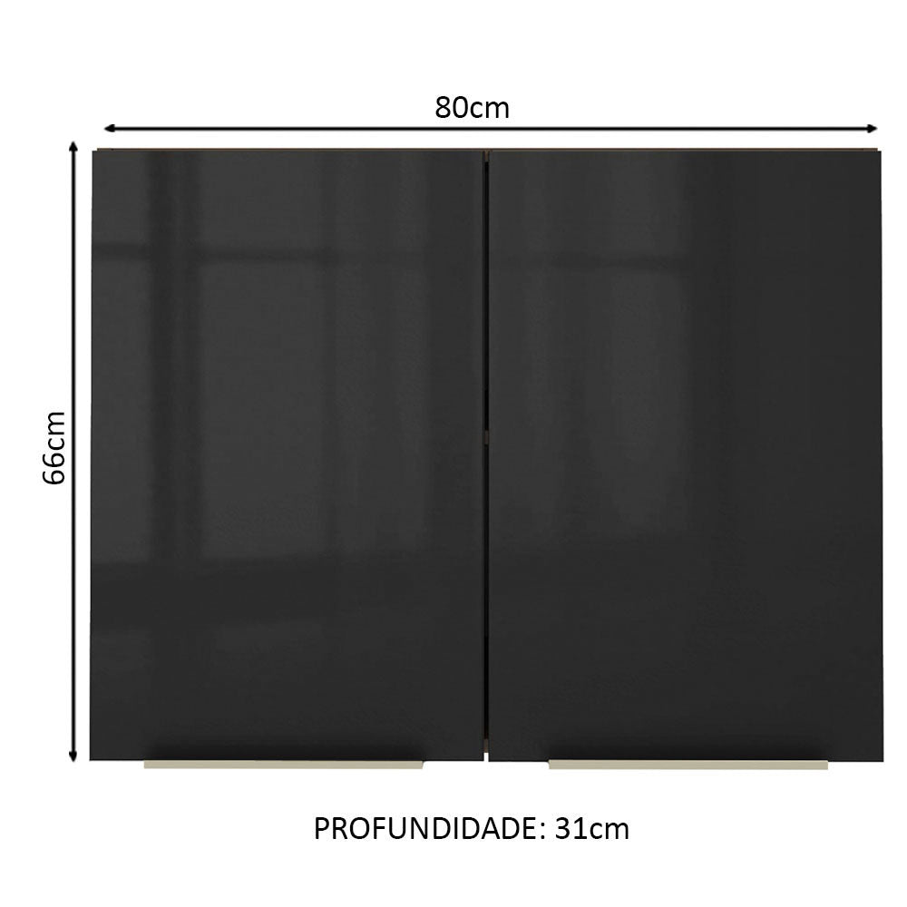 Armário Aéreo Madesa Lux 80 cm 2 Portas Rustic/Preto