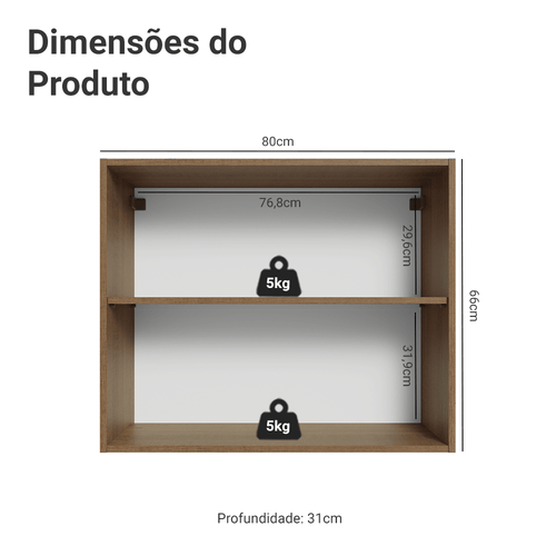 Armário Aéreo de Cozinha 2 Portas 80 cm Rustic/Preto Vidro Reflecta Bronze Vinil Madesa