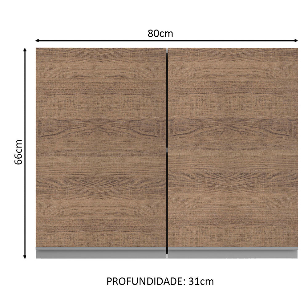 Armário Aéreo Madesa Glamy 80 cm 2 Portas Branco/Rustic