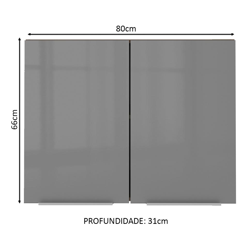 Armário Aéreo Madesa Lux 80 cm 2 Portas Rustic/Cinza
