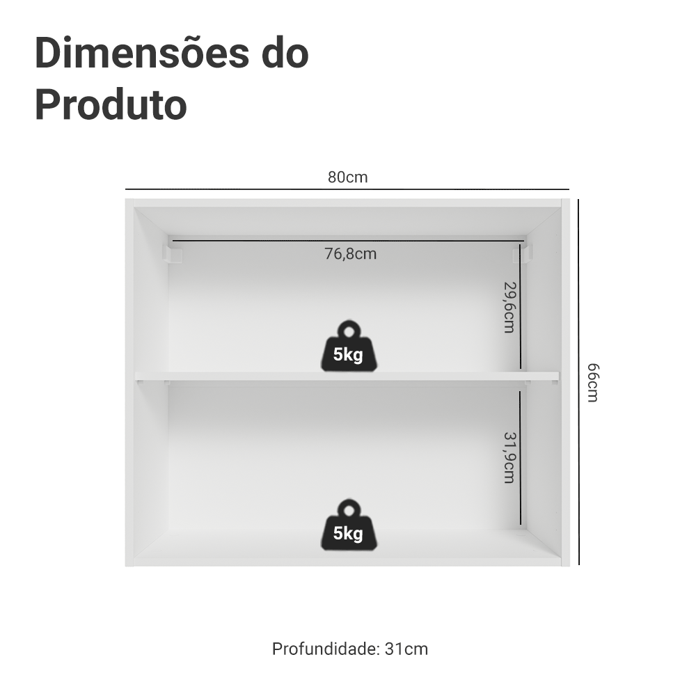Armário Aéreo Madesa Lux 80 cm 2 Portas Branco/Cinza