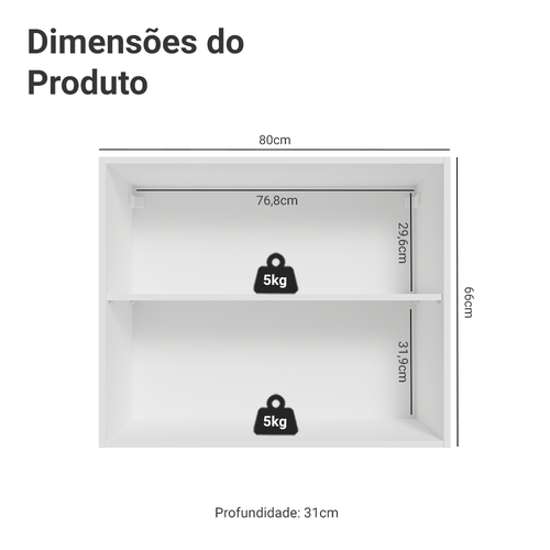 Armário Aéreo Madesa Lux 80 cm 2 Portas Branco/Branco Veludo