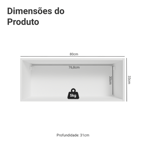 Armário Aéreo 80 cm 1 Porta Basculante Branco/Crema Vik Madesa
