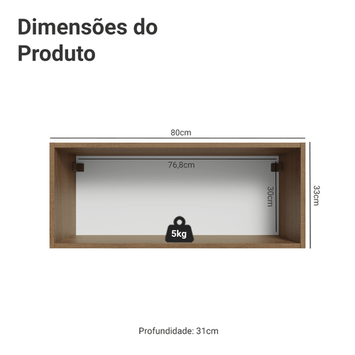 Armário Aéreo 80 cm 1 Porta Basculante Rustic/Branco Vik Madesa