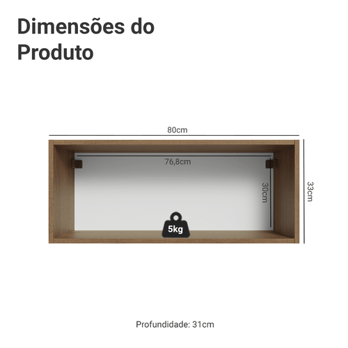 Armário Aéreo 80 cm 1 Porta Basculante Rustic/Crema Vik Madesa