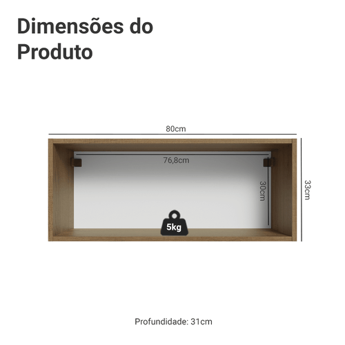 Armário Aéreo Madesa Lux 80 cm 1 Porta Basculante Rustic/Preto