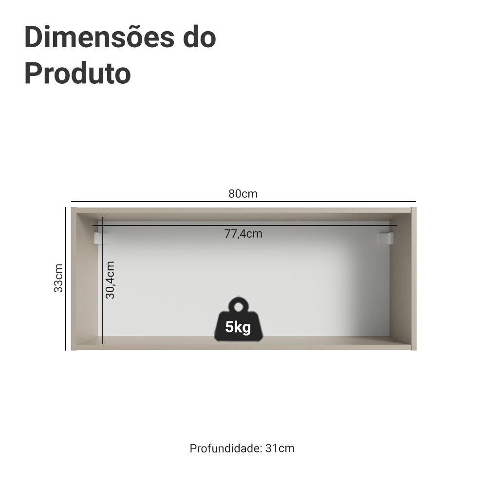 Armário Aéreo 80 cm 1 Porta Basculante Crema Nice Madesa