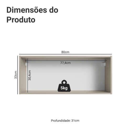 Armário Aéreo 80 cm 1 Porta Basculante Crema Nice Madesa