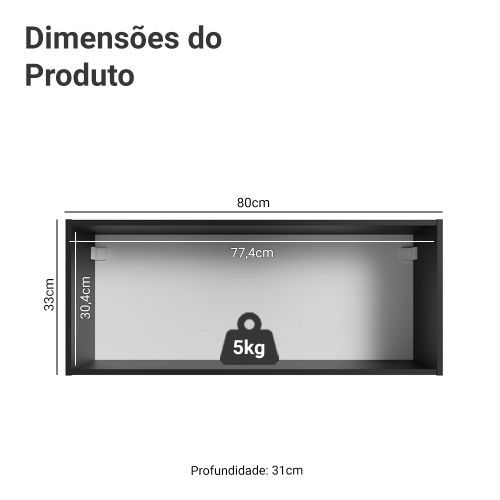 Armário Aéreo 80 cm 1 Porta Basculante Preto Nice Madesa