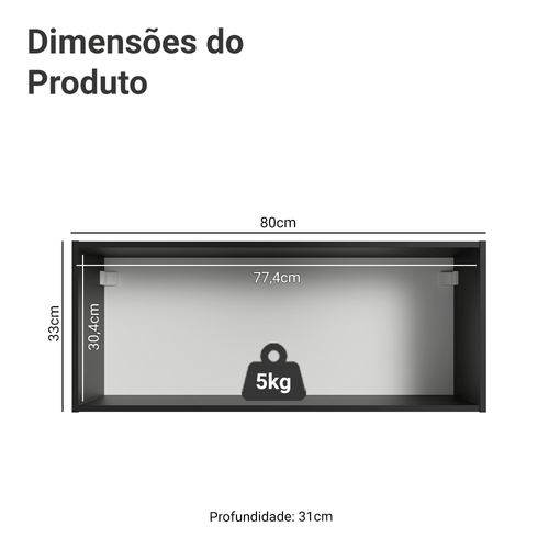 Armário Aéreo 80 cm 1 Porta Basculante Preto Nice Madesa