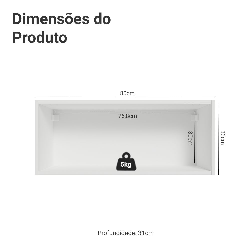 Armário Aéreo Madesa Lux 80 cm 1 Porta Basculante Branco/Cinza