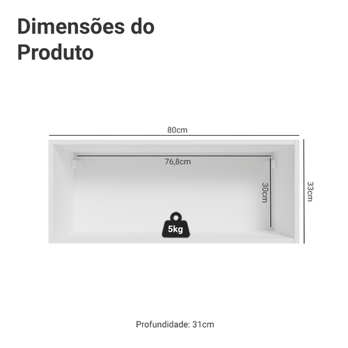 Armário Aéreo Madesa Lux 80 cm 1 Porta Basculante Branco/Cinza