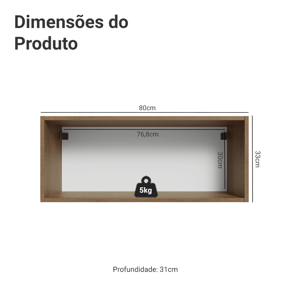 Armário Aéreo 80 cm 1 Porta Basculante Rustic/Cinza Vik Madesa