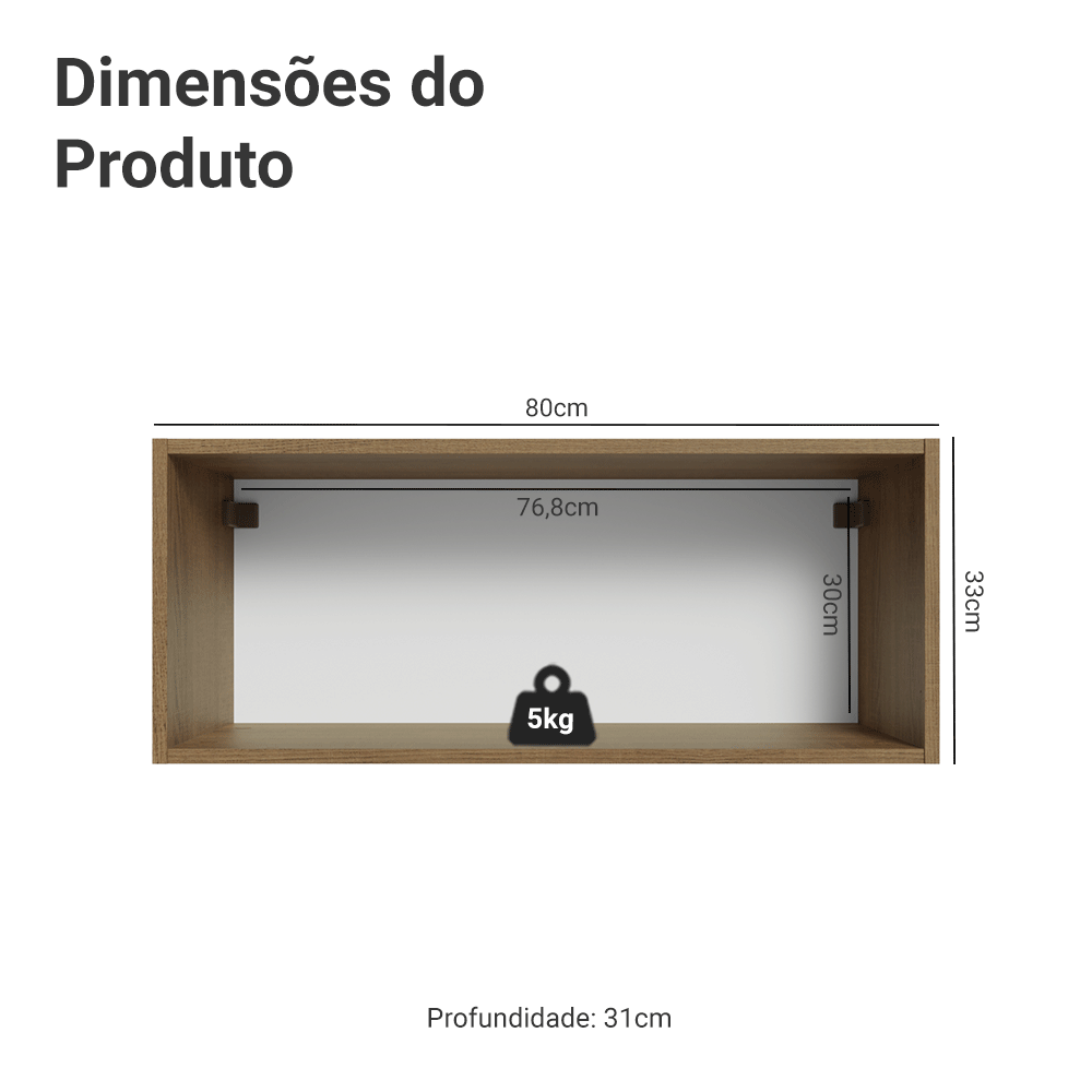 Armário Aéreo Madesa Lux 80 cm 1 Porta Basculante Rustic/Branco Veludo