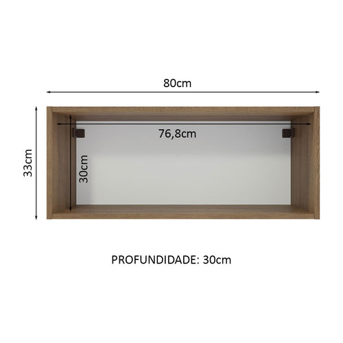 Armário Aéreo 80 cm Nicho Aberto para Cozinhas Lux, Glamy, Agata, Stella Rustic Madesa