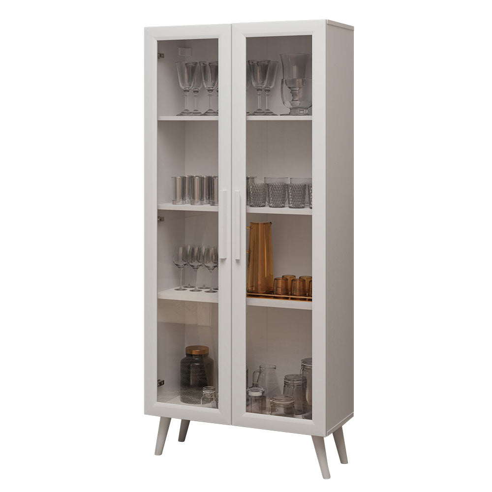 Cristaleira 70 cm 2 Portas de Vidro com Pés Cônicos Branco Madesa