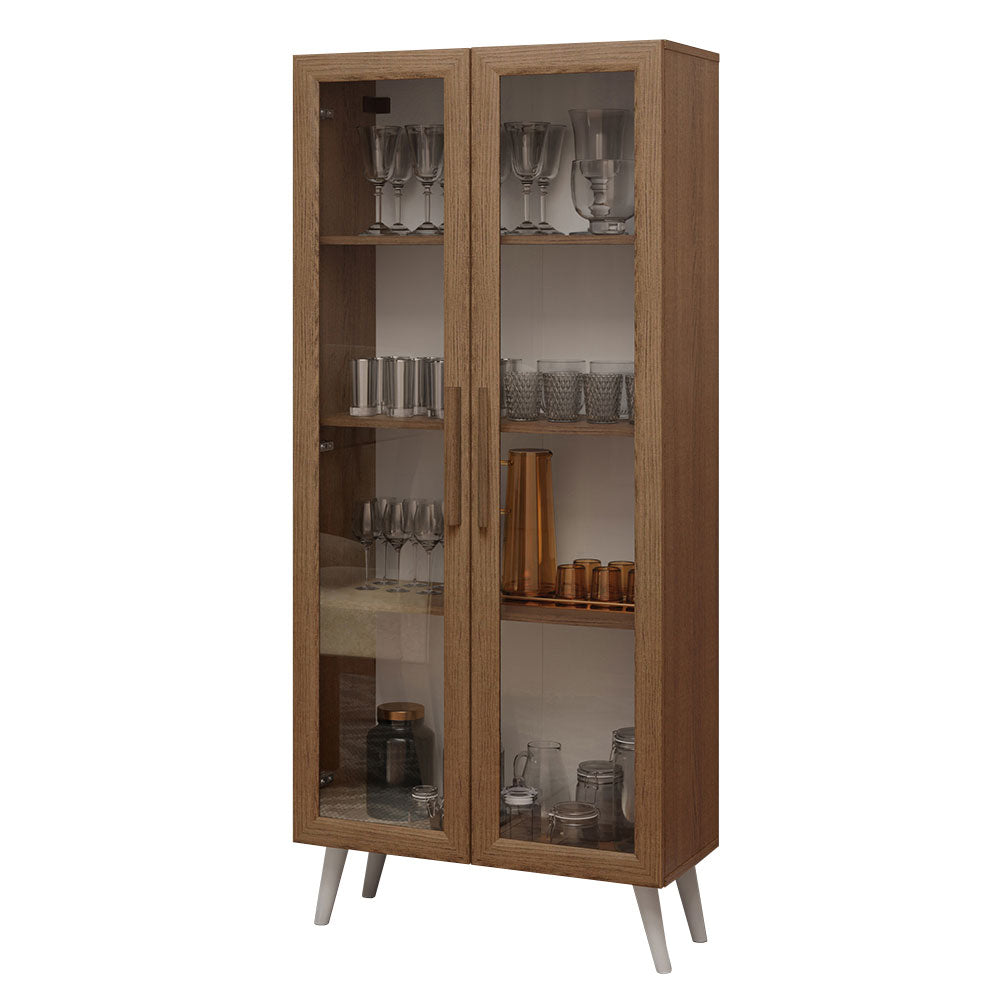 Cristaleira 70 cm 2 Portas de Vidro com Pés Cônicos Rustic/Branco Madesa