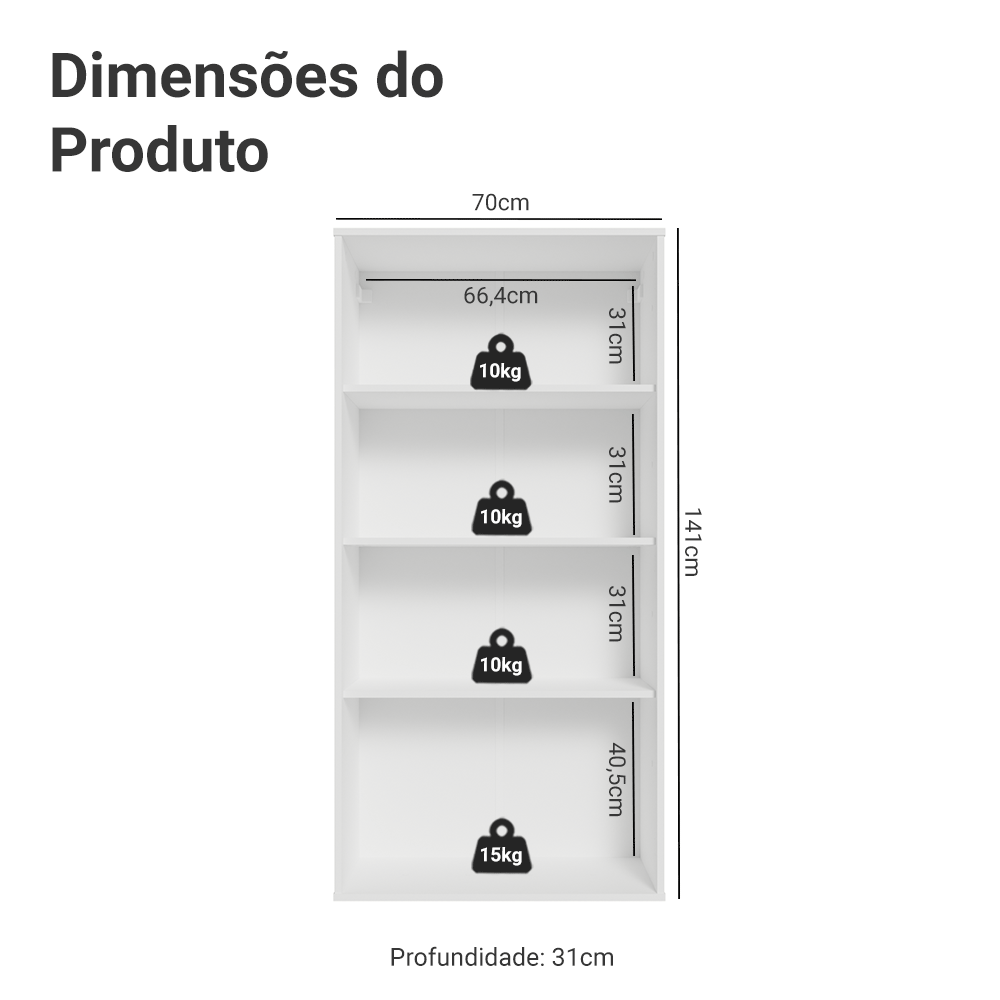 Módulo Cristaleira 70 cm 2 Portas de Vidro Branco/Crema Vik Madesa