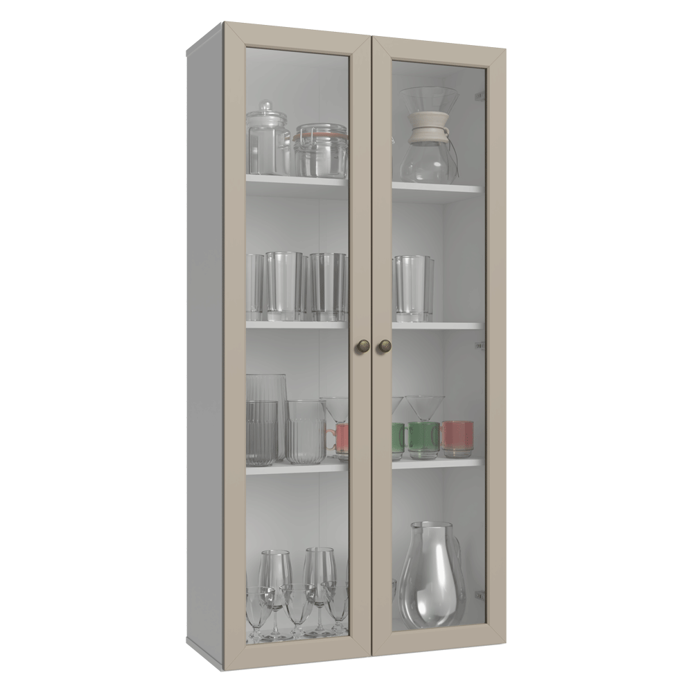 Cristaleira Suspensa 70 cm 2 Portas de Vidro Branco/Crema Vik Madesa
