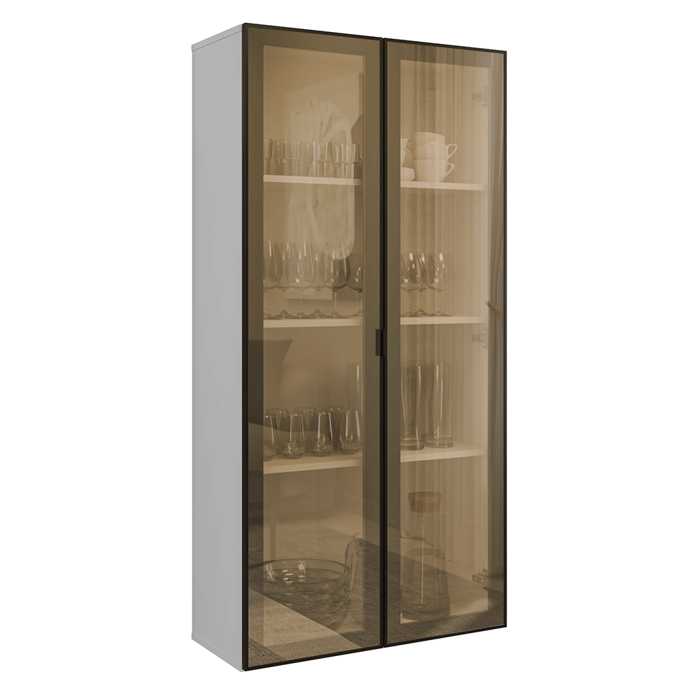 Cristaleira Suspensa 70 cm 2 Portas Branco/Preto Vidro Reflecta Bronze Vinil Madesa