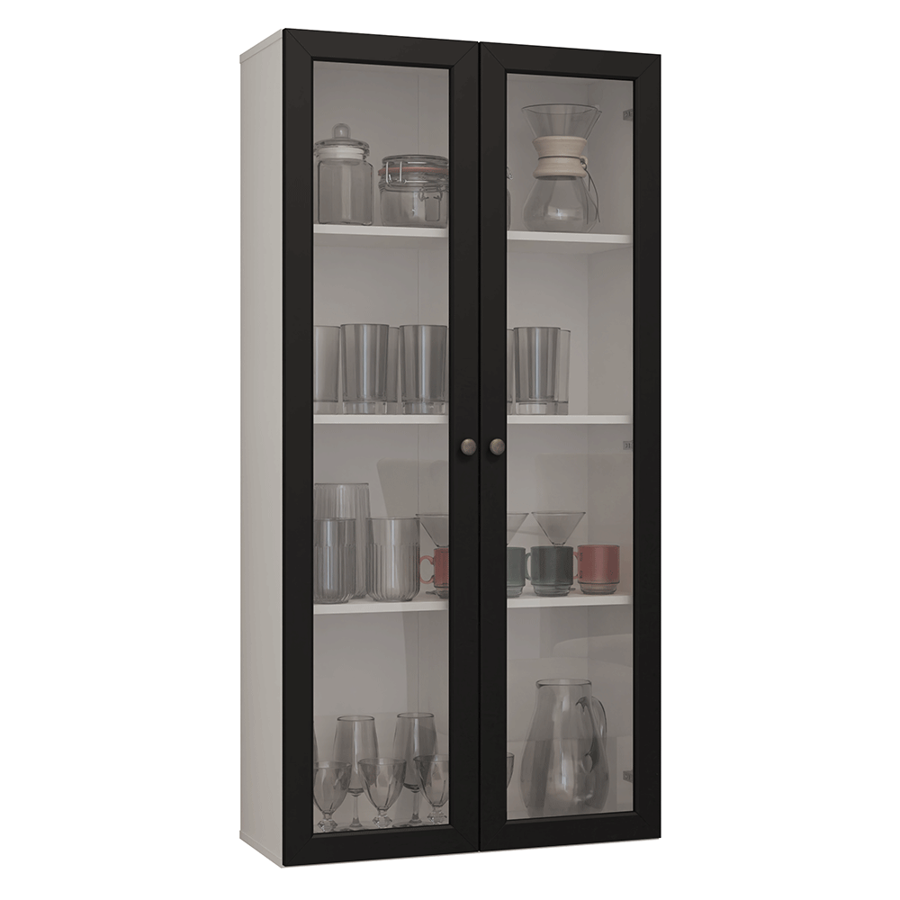 Cristaleira Suspensa 70 cm 2 Portas de Vidro Branco/Preto Vik Madesa