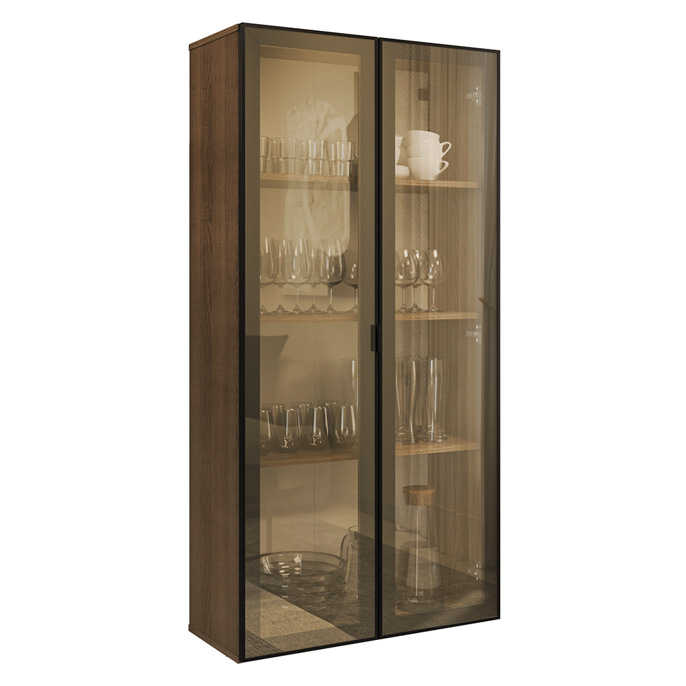 Cristaleira Suspensa 70 cm 2 Portas Rustic/Preto Vidro Reflecta Bronze Vinil Madesa